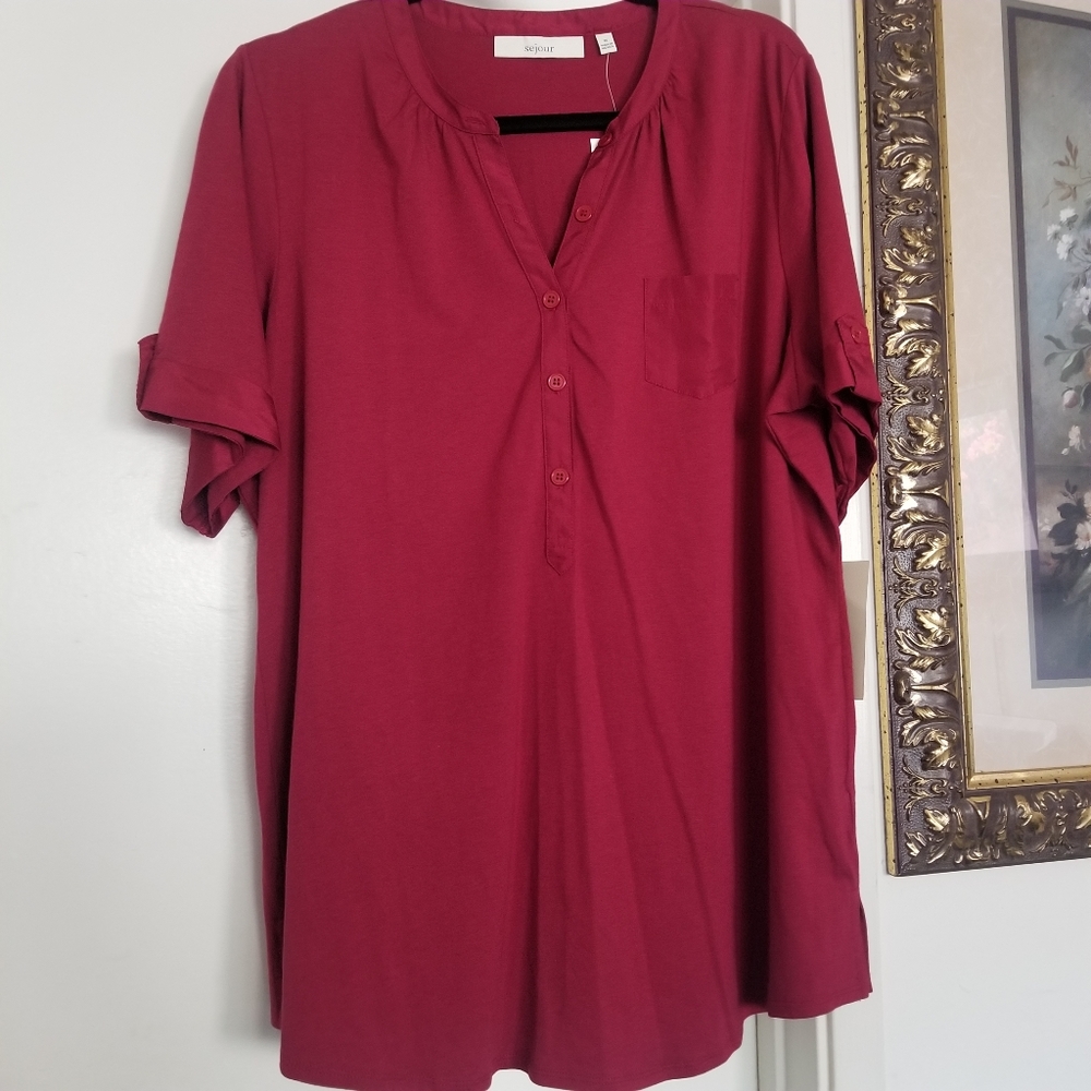 Sejour Pima Cotton blend Top in Red Rumba size 1X NWT…#24